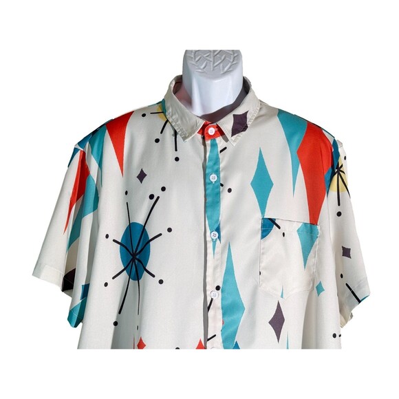 MISSLOOK Men's Short Sleeve Button Down Diamond Shaped White 2XL - Picture 2 of 6